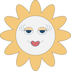 Funny retro flower illustration Groovy flower head. 