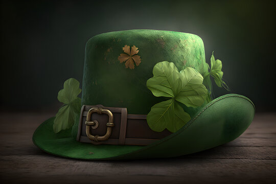 Saint Patrick's Day with a Green Top Hat and clover leaf - Generated by Generative AI