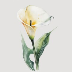 Calla flower. Watercolor illustration of a beautiful white calla. Generative AI art.