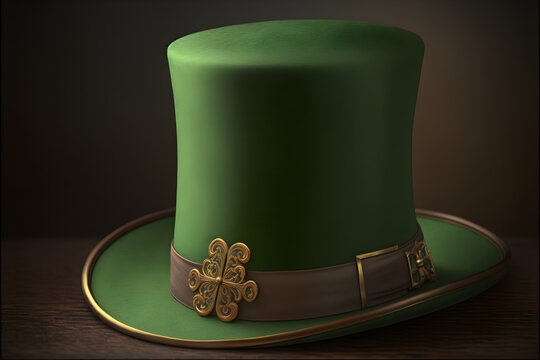 Saint Patrick's Day with a Green Top Hat and clover leaf - Generated by Generative AI