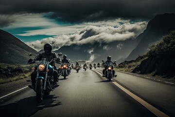 Illustration of cruiser motorcycles on a road - Created with generative ai