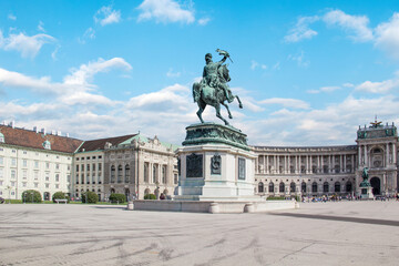 Fototapeta premium Equestrian statue of Prince Eugene of Savoy in front of the National Library of Austria in Vienna
