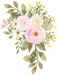 Pretty White And Pink Watercolor Floral Arrangement