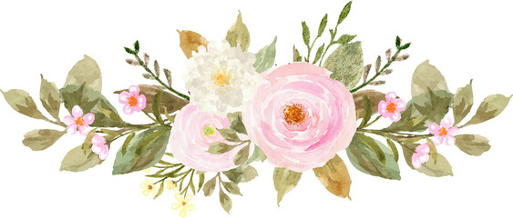 Pretty White And Pink Watercolor Floral Arrangement