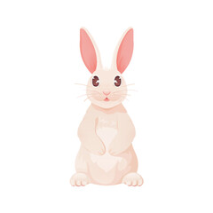 Happy Easter bunny white flat character cartoon. Large pink ear dark wool sitting empty paw book cartoon character hare rabbit wild cute funny animal holiday symbol kid book sticker print isolated