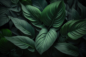 abstract background of exotic green leaves. Generated by AI