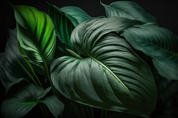 abstract background of exotic green leaves. Generated by AI
