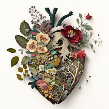 Healthy heart, stylized isolated object on a white background volume collage cut out of paper