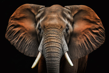elephant head closeup on black background. generative AI - obrazy, fototapety, plakaty