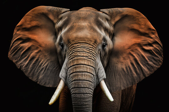 elephant head closeup on black background. generative AI