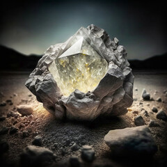 Rough uncut diamond in natural environment. Ai generated illustration