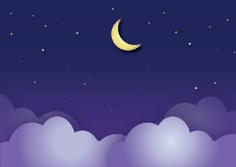 night cloud sky with the crescent moon and gleaming star background