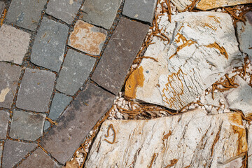Texture of cobblestones and stone in the landscape. A high quality.