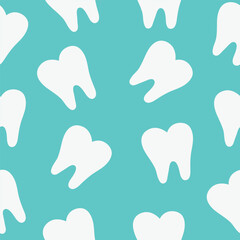 White teeth on a turquoise background. Vector seamless pattern with teeth