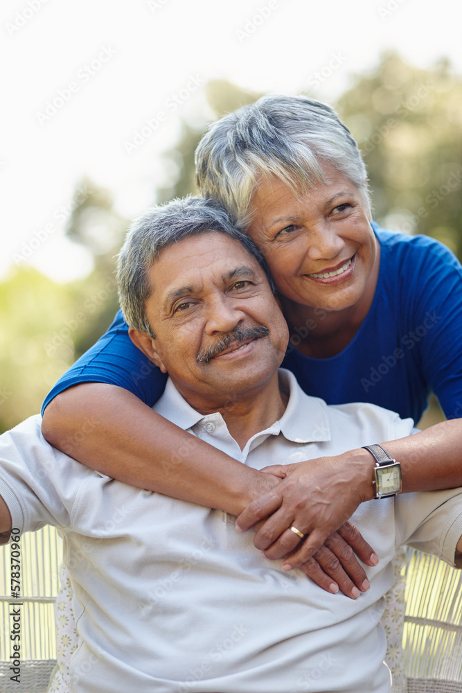 Sticker Real love is forever. a loving senior couple enjoying quality time together outdoors.