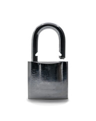 Naklejka premium Unlocked steel padlock isolated on white background