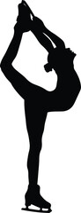 girl skater performs figure biellmann spin in figure skating, black silhouette on white background, vector illustration © sports photos