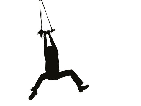 Hanging silhouette of a person with transparent background