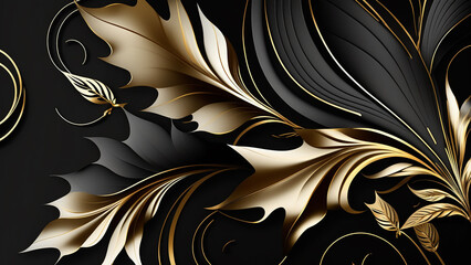 This background features a beautiful floral pattern in the colours of black, gold, and white. The intricate design is sure to add a touch of elegance and sophistication to any project or presentation.