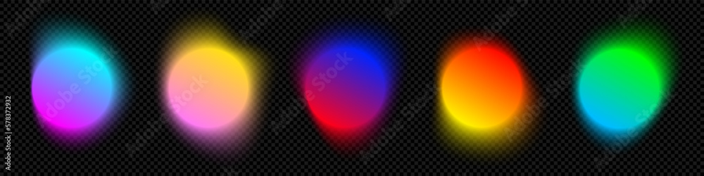 Leinwandbilder Color gradient circles, abstract neon light shape with color gradation on vector black background. Color blend mesh of chromatic gradient flow