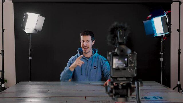 Youtuber or influencer creating video content for social network.