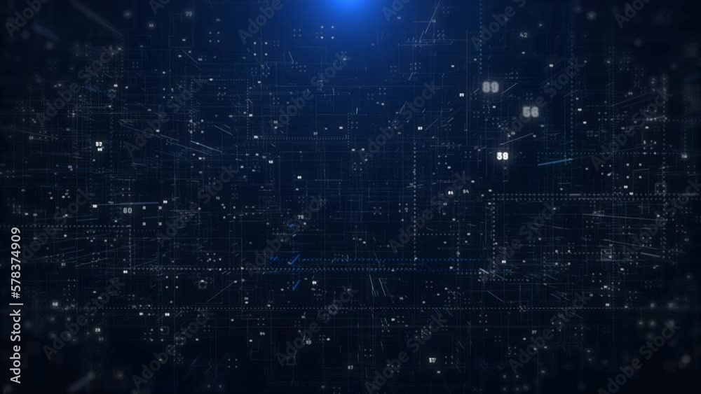 Fototapete Technology digital line corner structure cyber data network connection concept. Abstract 3d futuristic fly trough areal view 4K motion background.
