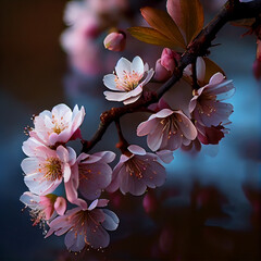 Obraz na płótnie Canvas Colorful spring season Japanese cherry blossoms at the foot of Mount Fuji, Lake Kawaguchiko - AI generated image