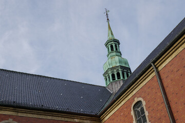 Exterior view Church of Holmen, Holmens Kirke's rooftop, in Copenhagen, Denmark. 