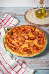 Pepperoni pizza ,fresh pizza with pepperoni, cheese and tomato sauce