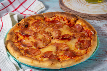 Pepperoni pizza ,fresh pizza with pepperoni, cheese and tomato sauce