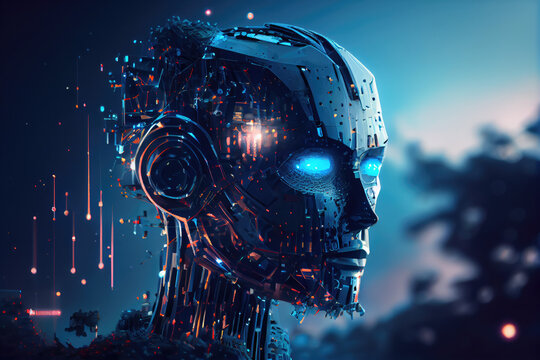 Machine neural network deep learning artificial intelligence concept.