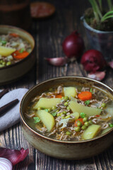 A bowl with traditional German dish - stew Eintopf