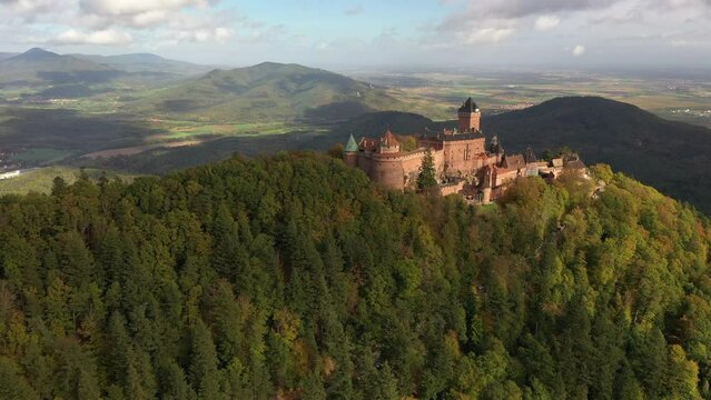Aerial view of Haut-Koenigsbourg castle, France Alsace