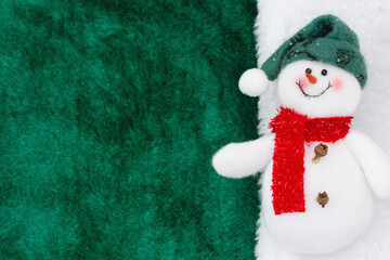 Snowman with green fleece material with white border