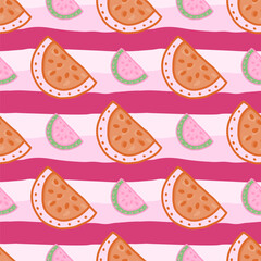 Seamless pattern with watermelon slices. Cute fruit backdrop