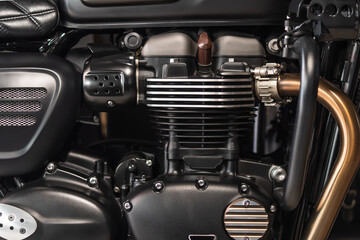 Engine block of a vintage motorcycle.  