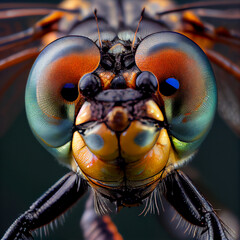 a macro image of dragonfly on a stem - obrazy, fototapety, plakaty