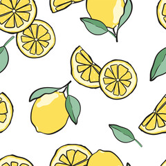 simple seamless pattern, yellow lemon for fashion textile or wallpaper background, vector illustration - 578378123