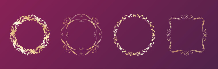 高級感のあるビンテージ調のフレームデザインセット　罫線　枠　ウエディング　ビンテージ　アンティーク