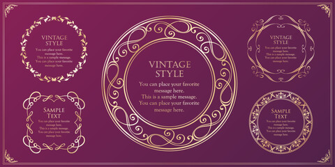 高級感のあるビンテージ調のフレームデザインセット　罫線　枠　ウエディング　ビンテージ　アンティーク