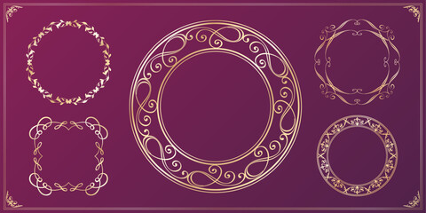 高級感のあるビンテージ調のフレームデザインセット　罫線　枠　ウエディング　ビンテージ　アンティーク