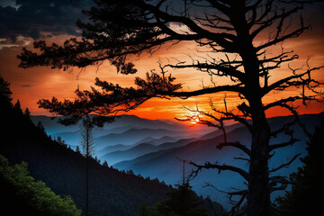 sunset in the mountains