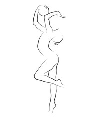 beautiful line Drawing of a gymnast with ball ,isolated ,hobbys and pastimes .