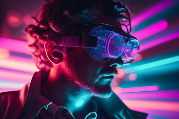 AI generated illustration of bearded man in futuristic glasses