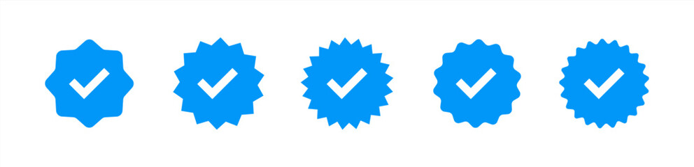 Verified badge profile set. Instagram verified badge. Social media account verification icons. Blue check mark icon. Profile verified badge. Guaranteed signs. Vector 10 eps.