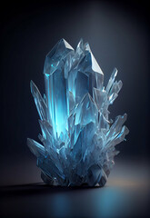 Stalagmite crystal illuminated with blue light on dark background, generative AI digital art. - 578380124