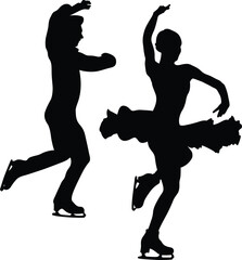 dancing couple skater in figure skating black silhouette on white background, vector illustration © sports photos