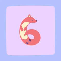 Cartoon animal numbers in flat style. Cute marmot character. Number 6.