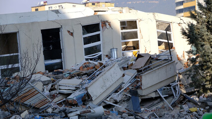 Structures heavily damaged in Turkey 2023 earthquake.