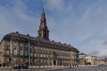 Outdoor exterior view at Christiansborg Palace, Royal palace's lavish in Copenhagen, Denmark. 